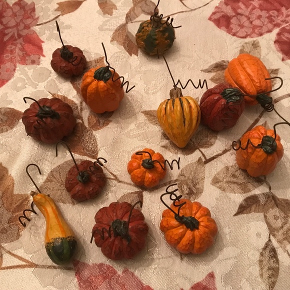 13 Salem Collection Vintage Mini Pumpkins and Gourds on Hooks - Picture 1 of 2